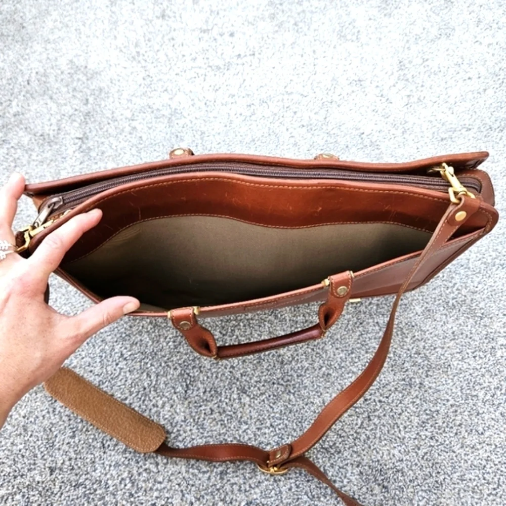 Vintage Hartmann by Lombardo Cognac Brown Leather Briefcase Lawyer Bag Crossbody